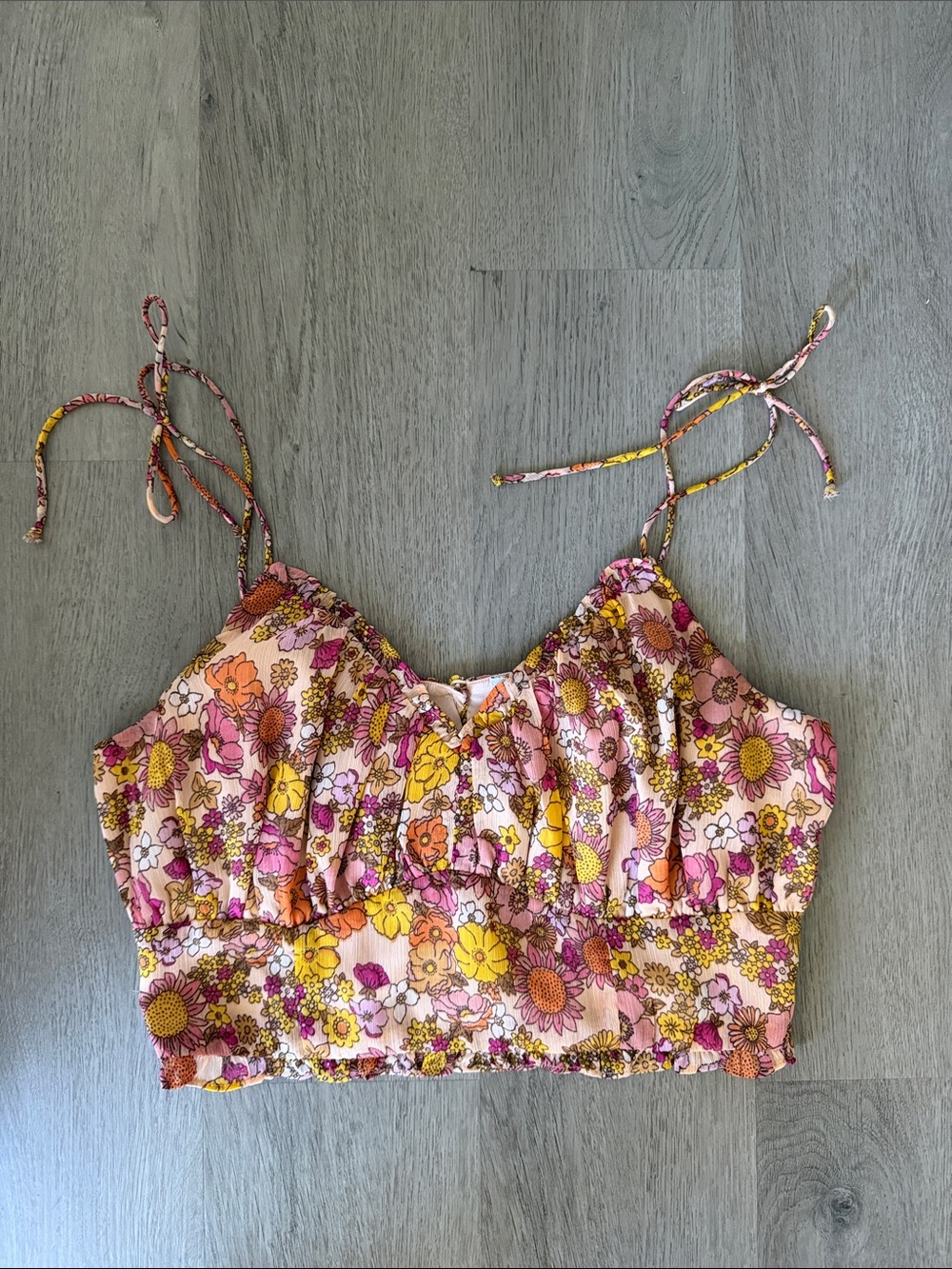 Tie Strap Floral Tank Crop Top
